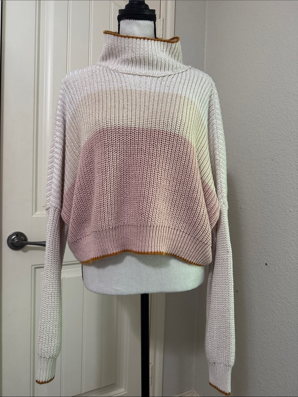 Women's Cream & Blush Ombre Turtleneck Sweater
